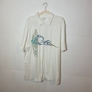 Vtg Y2K Crazy Shirts Hawaii Polo Sz XXL White Tribal Surf Pima Cotton STAINED***